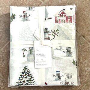 Pottery Barn Snowman Full Christmas Tree Barn Country Sheet Set NWT